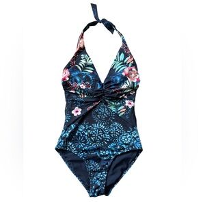 Johnny Was Navy Floral Annia Twist One Piece Swimsuit